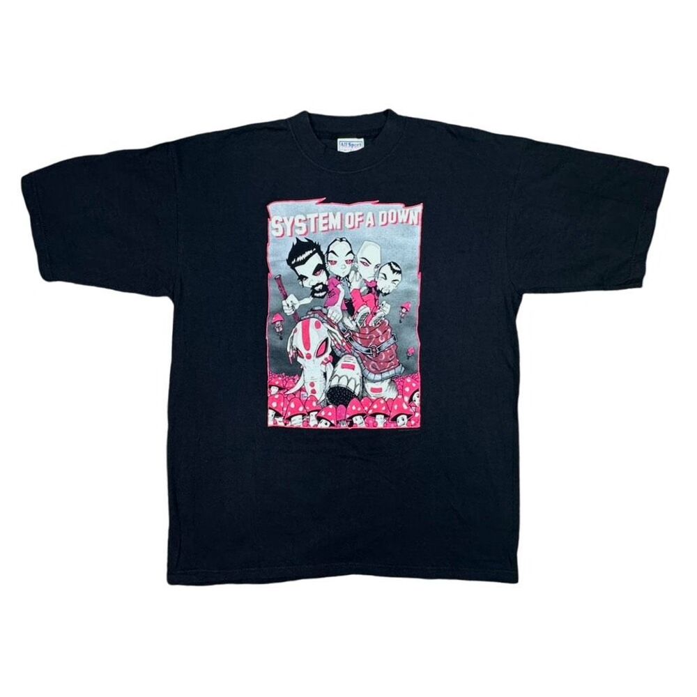 Vintage Y2K All Sport 2002 System Of A Down Cartoon Crew Neck Tee - Size Large